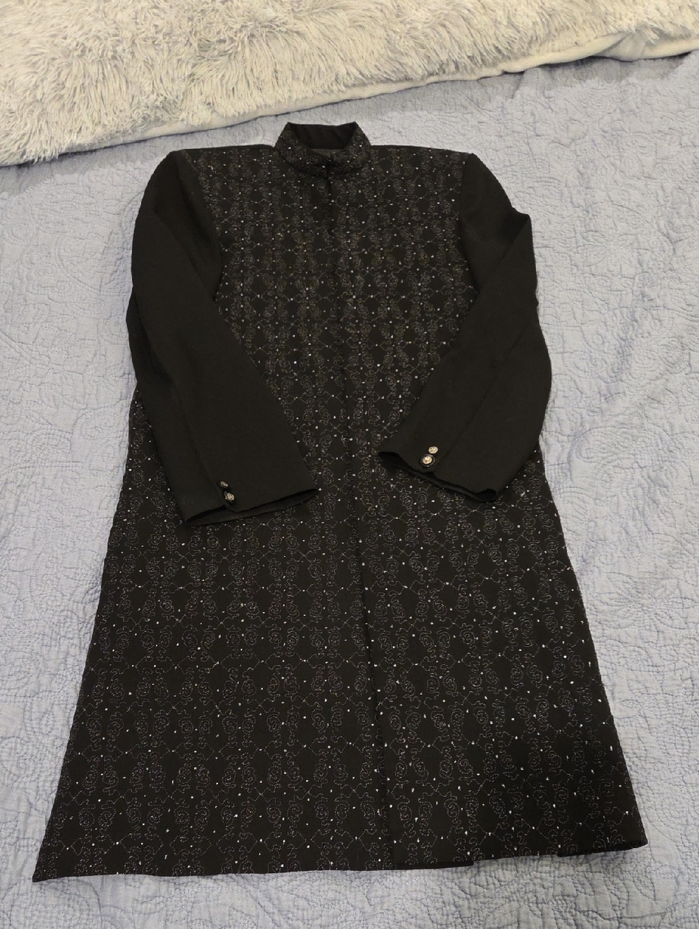 Luxury Achkan Sherwani Jacket | Black Jacquard | Formal Wedding Jacket Size 10!